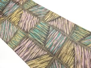 格子に斜線模様織出し袋帯